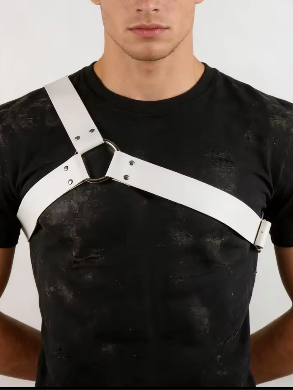 White Leather Chest Harness Strap for Men - New